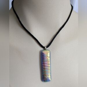 Dichroic Iridescent Fused Glass Necklace Boho Festival Casual Day Evening Wear